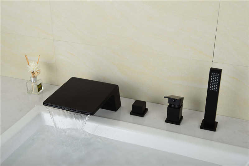 German original full copper sitting style two-piece bathtub shower shower head black cylinder edge type hot and cold waterfall bathtub tap