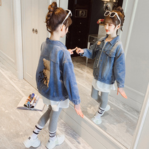 Girls spring denim coat 2021 new childrens spring and autumn fashion in big children Foreign style thin coat girl tide