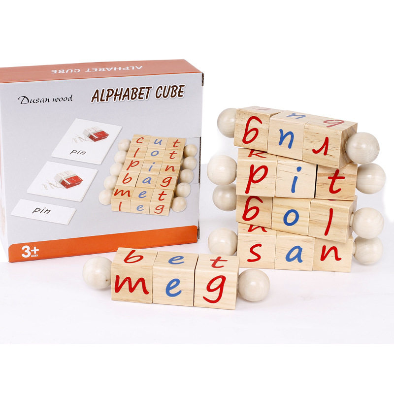 English Nature spell reading CVCwords Alphabet Magic Square Wooden Cubes Learning Spelling Game Early Teaching Aids