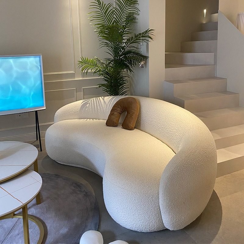 Nordic Living Room Small Apartment Tech Fabric Beauty Salon Wedding Dress Shop Rest Area Cashew Half-Circle Arc-Shaped Lamb Wool Sofa Nordic Living Room Small Apartment Tech Fabric Beauty Salon Wedding Dress Shop Rest Area Cashew Half-Circle Arc-Shaped Lamb Wool Sofa