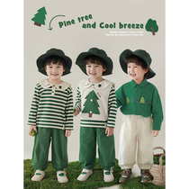 Young Yo-yo Boy Early Spring New Striped T-shirt Flipped Horse Chia Loose Trousers A Small Tree Fairytale Series Suit