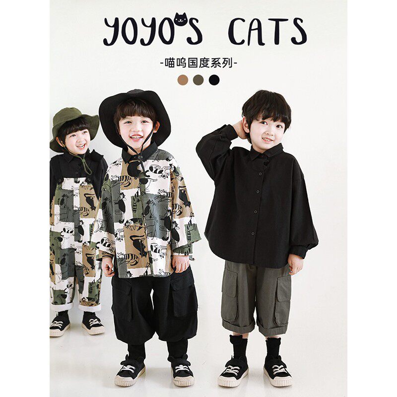 Young Yo-yo Boy Full Print Graffiti Shirt 2022 Spring new quite sphincter Breathable Shirt Children Cartoon Printed Blouse