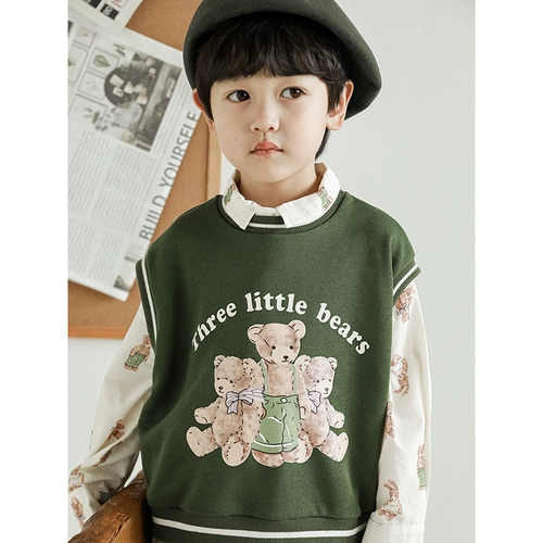 Детский трикотажный свитер, жилет, осенний кардиган для мальчиков, комплект, с вышивкой