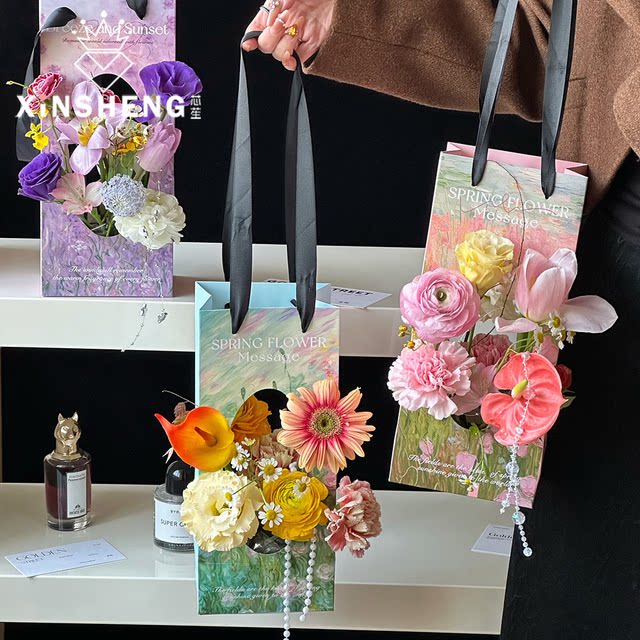 Xinyou original secret garden handbag flower bouquet handmade diy floral packaging material ຖົງຂອງຂວັນຮູບສີ່ຫລ່ຽມ