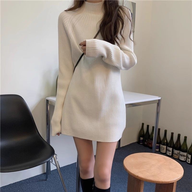 South Korea Relaxed Ocean Gas Thicken Half-High Collar Sweater Women's Autumn Winter New Shades Right Shoulder Blouses Knitwear-Taobao