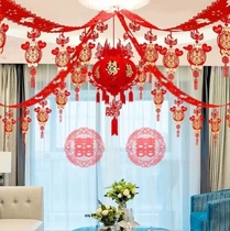 The woman is getting married her mothers room is decorated the wedding decoration is indoor bedroom the mans living room is getting married and the wedding decoration set is