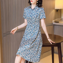 2022 Summer new minimalist elegant temperament Reduced Aging Collar Casual Comfort Printed Mulberry Silk Genuine Silk Dress