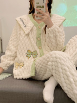 Winter plus thicker pajamas suit girls warm coral veeve long sleeve lingerie soft home clothes can be worn outside