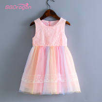  Girls  dresses summer 2021 new summer Korean version of super Western style childrens clothing childrens rainbow little girl princess skirt