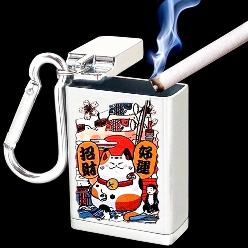 携帯用灰皿、招き猫デザイン、蓋付きクリエイティブ灰皿、ポケットサイズ、ミニサイズ、ハイキング、アウトドア旅行