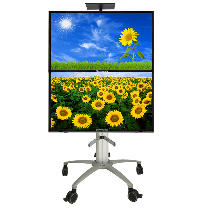 55-inch upper and lower dual-screen LCD TV bracket Video conference cart dual-screen TV floor stand mobile bracket