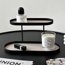 Nordic iron leather double-layer jewelry storage rack home cosmetics storage rack entrance display ins light luxury style