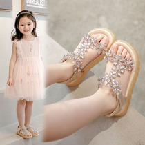 UK Next Kiss Girl Sandals 2022 Summer New Soft-bottom Princess Children Water Drill Beach Sandals Sandstorm