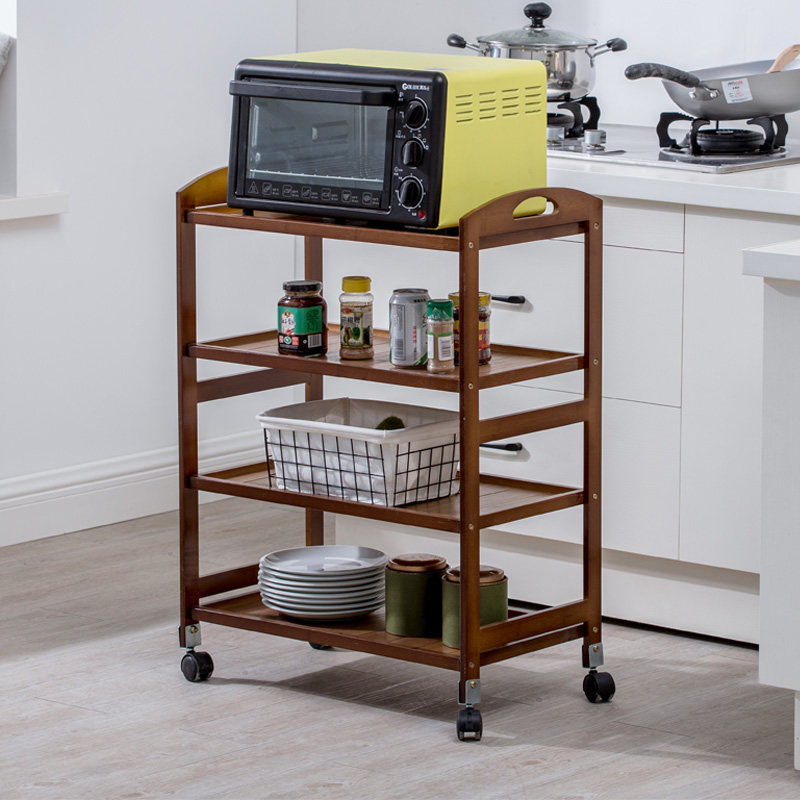 Removable dining cart trolley microwave oven shelf multi-layer pot rack kitchen supplies storage rack storage rack bamboo