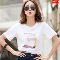 Womens counter brother new 2021 summer Korean edition printing loose short blouse pure cotton short-sleeved T-shirt women