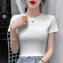 The United States and Europe brother Fei short-sleeved t-shirt womens 2021 new summer pure cotton slim-fit simple embroidery solid color half-sleeve t-shirt