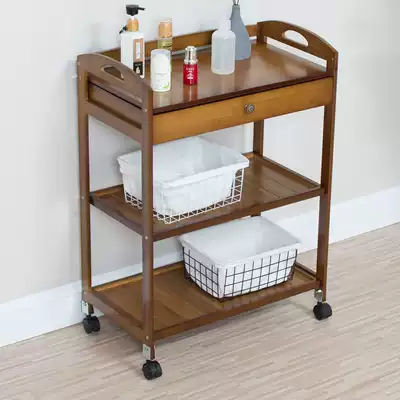 Beauty trolley beauty salon special tool cart bamboo solid wood three-layer hairdressing nail shop ear shop rack