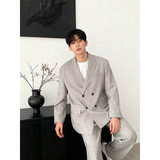 Korean Uamtor Men's Autumn and Winter Double-Breasted Suit Set, High-End Korean Style Casual Suit, Loose Jacket, Trendy