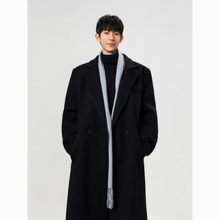 Korean Uamtor Korean-Style Double-Breasted Lapel Woolen Coat for Men, Winter Trendy Brand, Loose British Style Over-The-Knee Trench Coat
