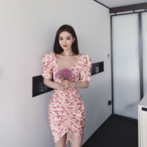 nicky pastoral style design sense niche 2021 new summer gentle wind bubble sleeve floral dress sexy