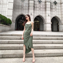 Time-limited 3fold nicky Wizard of Oz design pleated waist satin split glossy suspender dress for women