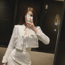 nicky white tweed short coat womens spring and autumn small fragrance casual fashion short woolen top all-match