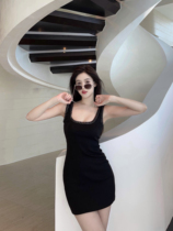 nicky da king party collar chain black knit sling dress female summer slim fit high-end hot girl retro
