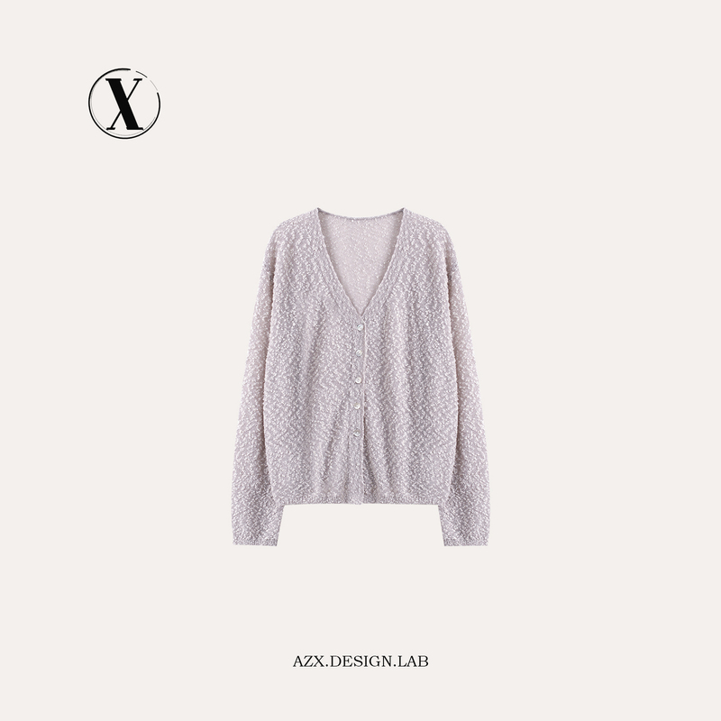 [Snowflake Crisp] Italian Custom-Woven Merino Wool Yarn Casual Loose V-Neck Knitted Cardigan D26T80509