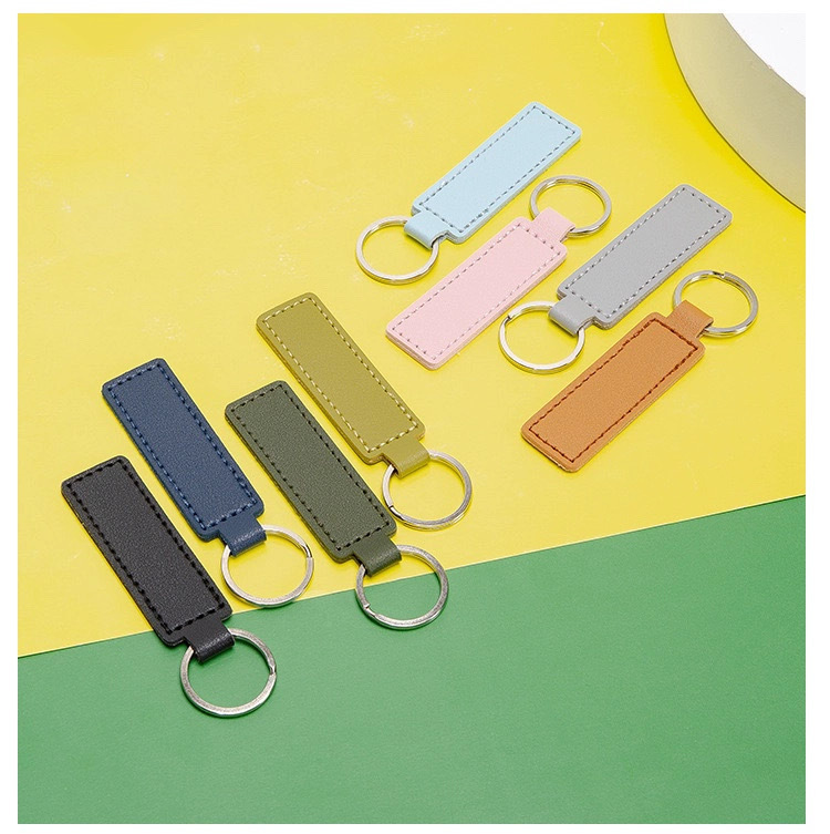 Pu Leather Keychain with Double-Sided Stitching, Customizable Logo, Simple Leather Pendant, Unisex Car Key Ring