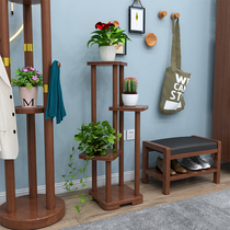 Chinese full solid wood green loo flower shelf living room balcony shelving with several decorative shelving and multilayer bonsai flower pots