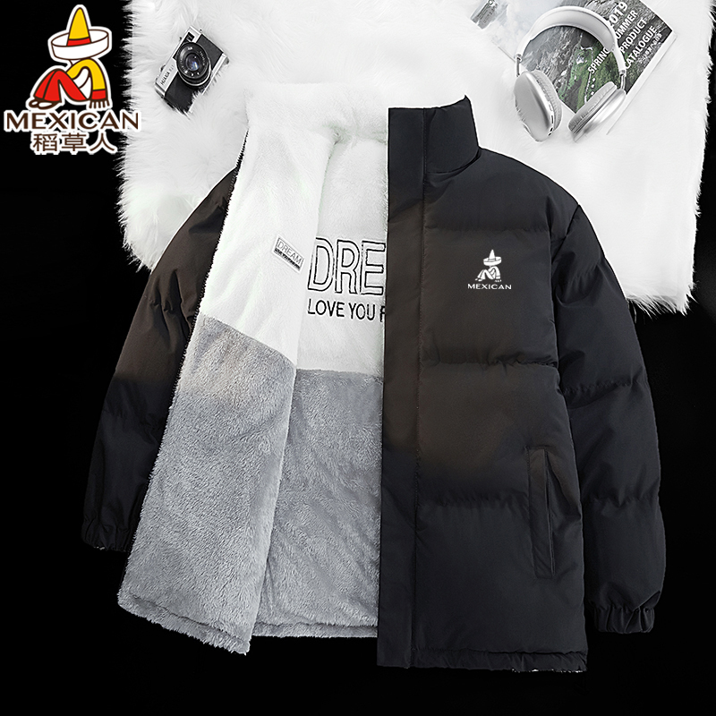 Scarecrow Double-Sided Cotton Coat for Men and Women, Couple Style, Loose Fit, Thickened, Warm down Cotton Jacket, Lamb Wool Winter Coat