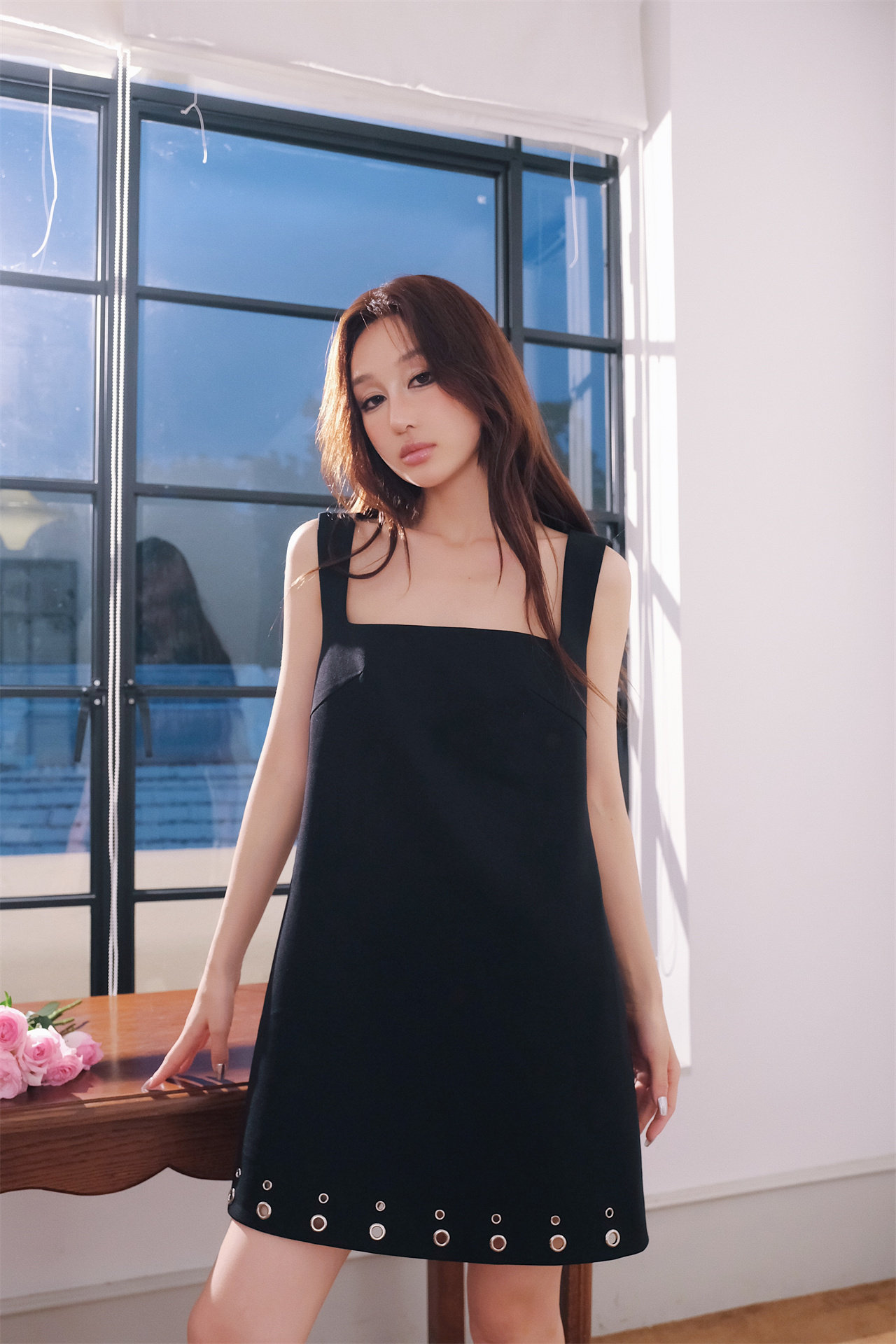 Стильные костюмы 【清货折sm】mood x miura黑色斑马纹翻领宽松大衣方领无袖连衣裙
