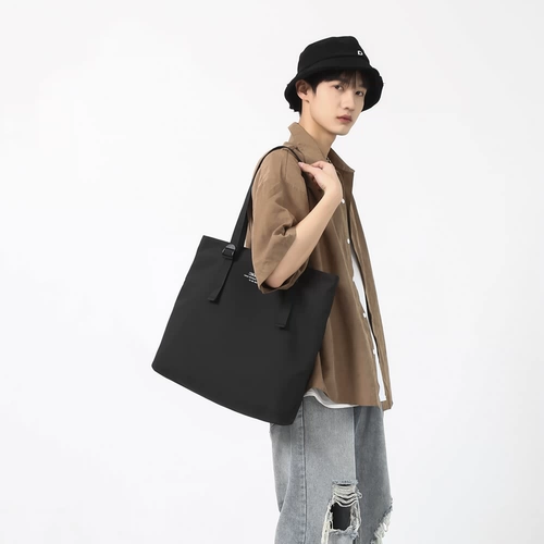 Шоппер, черная сумка на одно плечо, мужская льняная сумка