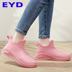 Rain Boots for Women, New Fashionable Rain Boots, Waterproof, Flat-Soled, Casual, Non-Slip, Wear-Resistant, Kitchen Work, Car Washing, Rubber Shoes for Grocery Shopping