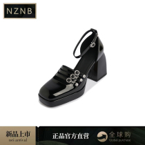 NZNB light mouth shoe lady 2023 new British wind high heel hollow heel with black sandals