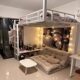 Bunk Bed with Desk, Bookshelf, Clothes Rack, Loft Bed, Iron Bed for Student Dormitory, Apartment, Duplex, Second Floor Bed