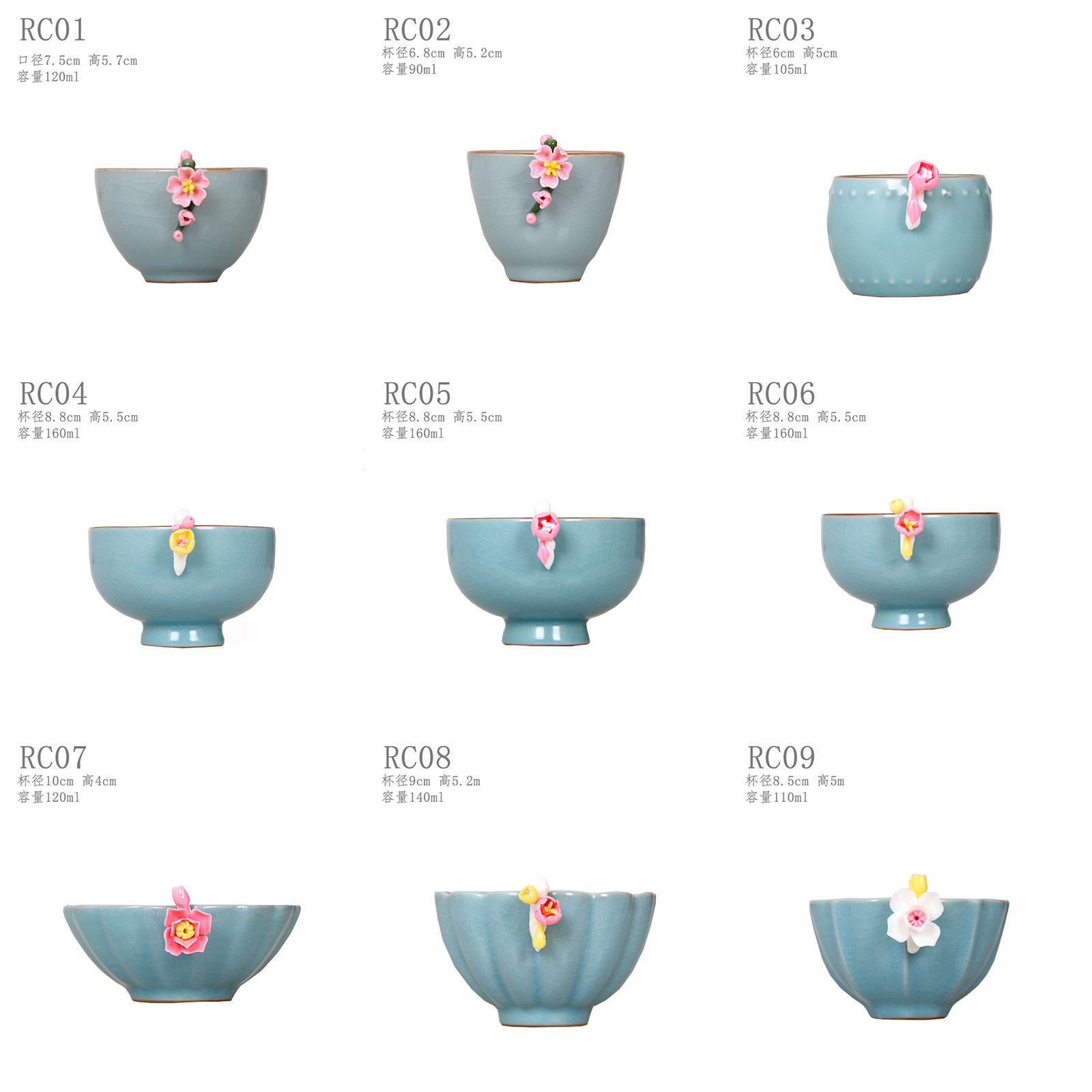 Sky Blue Ru Kiln Tea Tea Tea Tea Tea Cup Handmade Plum Blossom Cup can raise the owner's Cup of Tea Tea Cup Individual Cup Single Cup