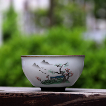Official kiln individual cup ink landscape painting anti-mouth Cup Master Cup ceramic Ru kiln tea cup Ru porcelain cup single Cup