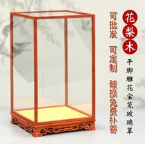  Transparent glass cover display box storage dust-proof Chinese style wood carving large collection decorative items wooden bottom Guanyin