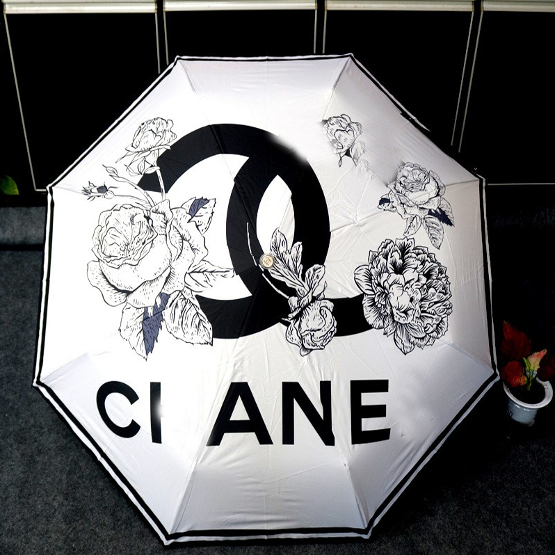 Chanel-Style Sun Umbrella, Uv Protection, Sunshade Umbrella for Women, Dual-Use for Sun and Rain, Automatic Folding Umbrella, Trendy Brand, Black Coating