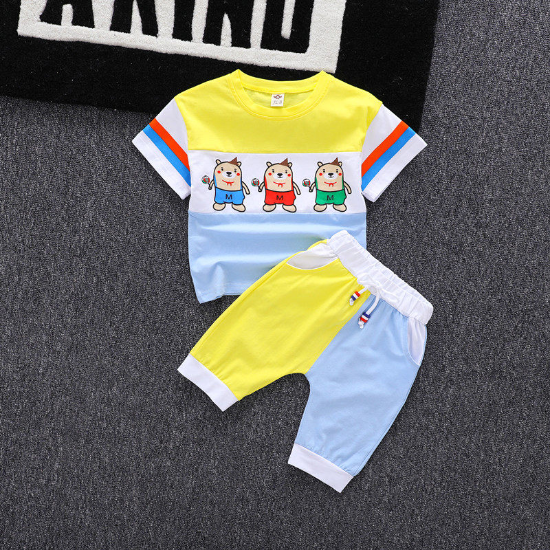 South Korean male baby foreign pie collage 1-3-year-old suit children short sleeve sports summer clothing two sets of T-shirts