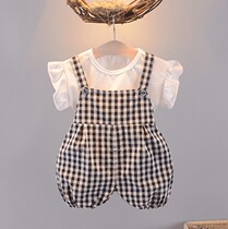 South Korean girls new 0-1-3-year-old female baby braces shorts for two sets of baby Korean version of cartoon suit