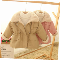South Korean girl sent to overcome winter dress plus suede warm blouse baby girls big coat female baby thickened to collect waist jacket tide