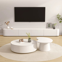 Nordic Ground Cream Wind TV Cabinet Tea Table Combo Modern Minima Size Household Solid Wood White TV Cabinet