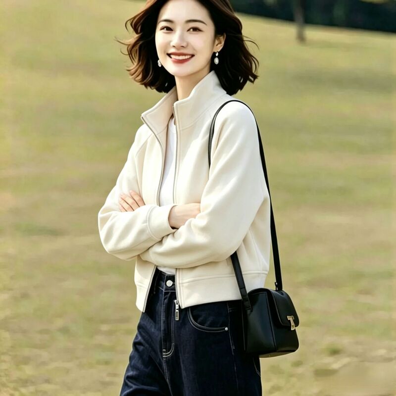 Jacket with Stand Collar, Cardigan, Sweatshirt, Short Coat for Women, Autumn Fashion, Zipper, Casual, Versatile, Spring and Autumn, Petite Top Jacket with Stand Collar, Cardigan, Sweatshirt, Short Coat for Women, Autumn Fashion, Zipper, Casual, Versatile, Spring and Autumn, Petite Top