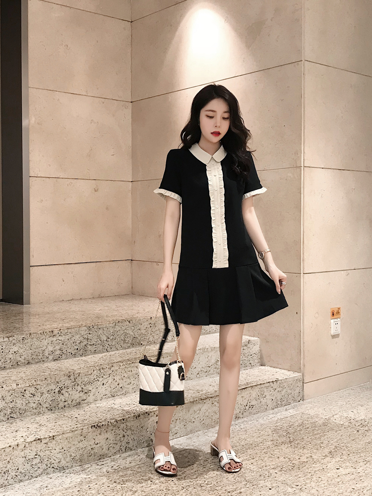 Mùa hè rất phổ biến Pháp quần áo POLO cổ áo Pháp siêu cổ điển retro Hepburn gió nhỏ váy đen quần áo phụ nữ - Váy eo cao các mẫu váy hạ eo đẹp	