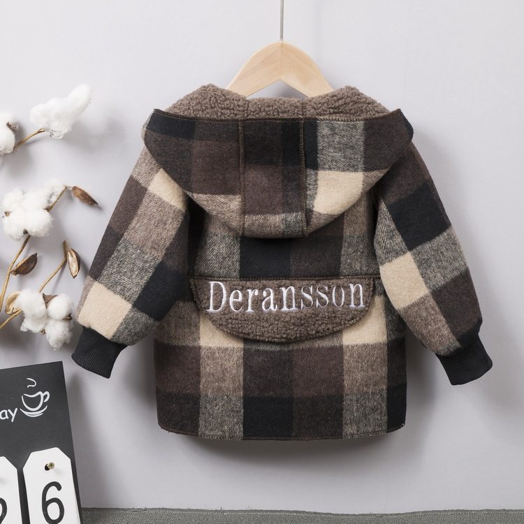 Boys winter dress 2021 new baby in long cashmere hair coat children in winter plus clothes tide