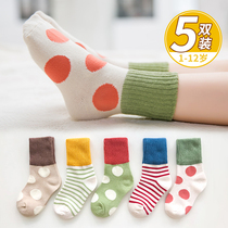 Childrens socks cotton spring and autumn thin baby baby tube boys and girls baby socks autumn and winter thickened polka dots