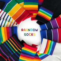 Childrens socks cotton spring and autumn thin rainbow striped socks boys and girls in socks Children Baby sports socks tide