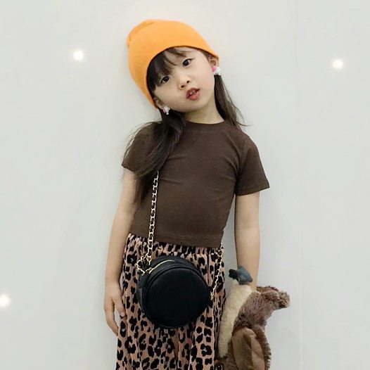 Bean Ding Adventure Children's clothing Girls Japanese Korean version of the tide brand summer cotton tight stretch Children's short-sleeved T-shirt short section